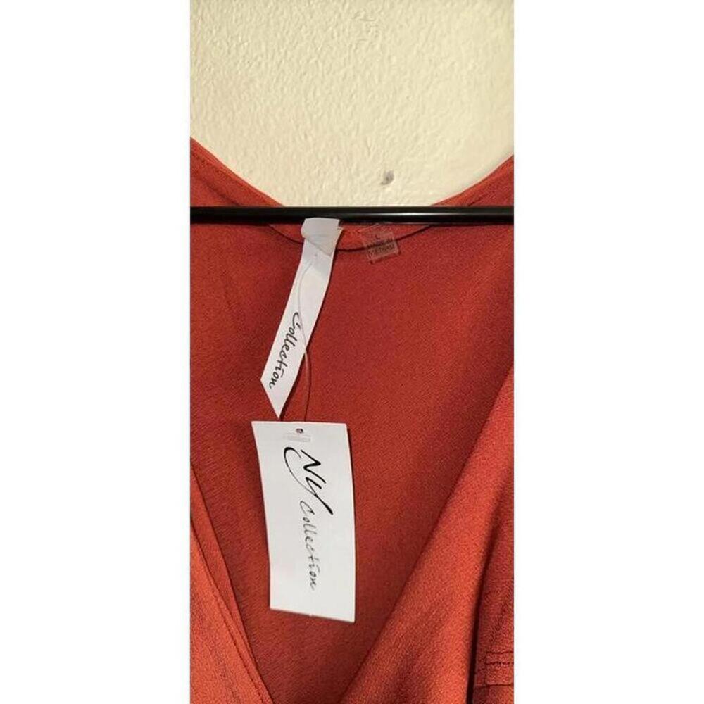 NY Collection Rust Ruffle Midi‎ Dress Size L - Picture 2 of 4
